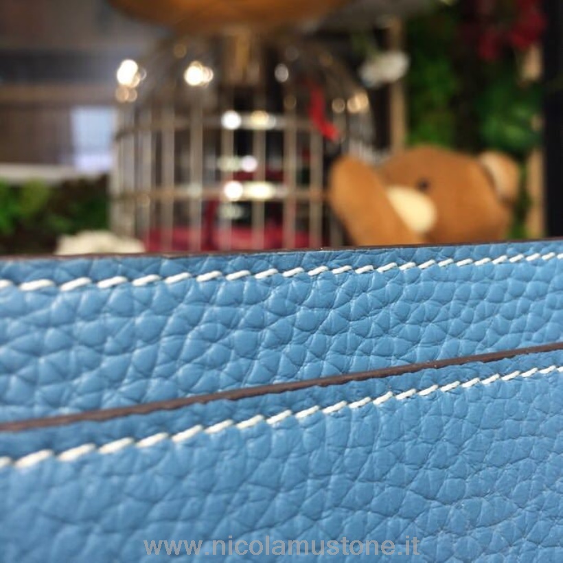 γνήσιας ποιότητας Hermes Kelly Depeche 38cm χαρτοφύλακας επαγγελματική τσάντα Togo δέρμα μοσχαριού δερμάτινο παλλάδιο χειροποίητο μπλε τζιν