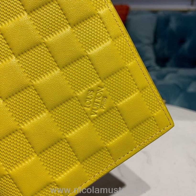 γνήσιο ποιοτικό κάλυμμα διαβατηρίου Louis Vuitton 15cm ανάγλυφο καμβά Damier συλλογή άνοιξη/καλοκαίρι 2019 M64501 κίτρινο
