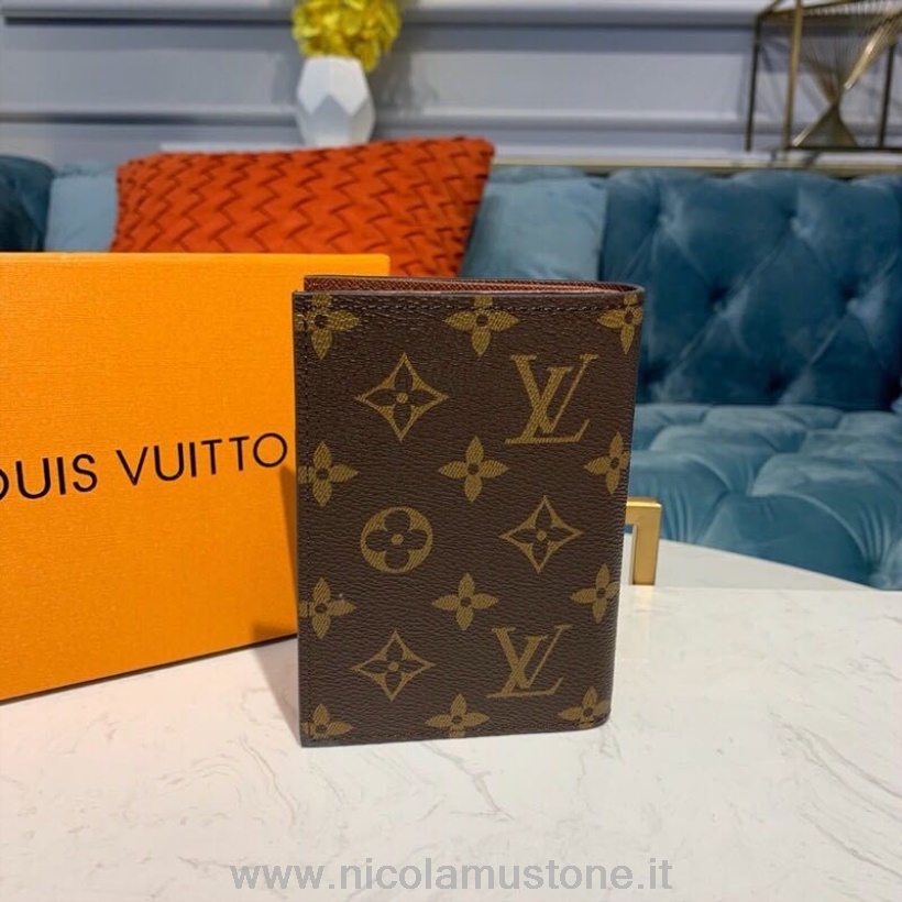γνήσιο ποιοτικό κάλυμμα διαβατηρίου Louis Vuitton 15cm μονόγραμμα καμβάς συλλογή άνοιξη/καλοκαίρι 2019 M64502 καφέ