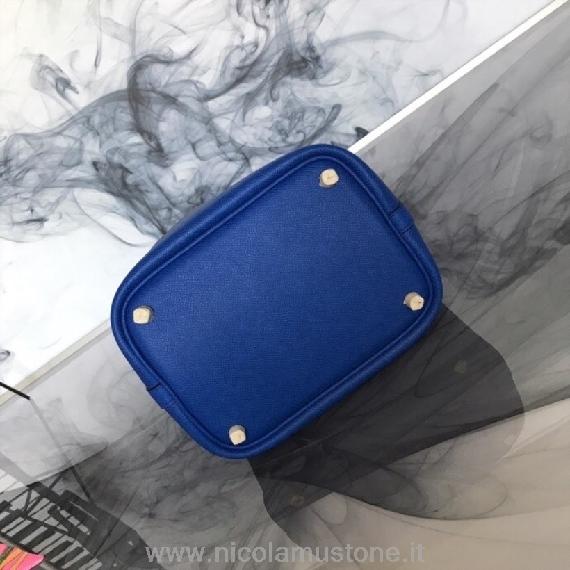 γνήσιας ποιότητας Hermes Tressage De Cuir Picotin τσάντα κλειδαριάς 18cm Epsom δέρμα μοσχαριού ραμμένο στο χέρι παλλάδιο υλικό μπλε ζέλιτζ