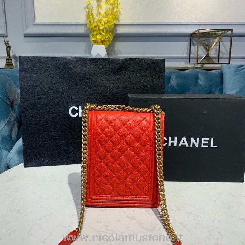 αρχικής ποιότητας Chanel Boy τσάντα North South 20cm χρυσό υλικό χαβιάρι δέρμα συλλογή άνοιξη/καλοκαίρι 2020 κόκκινο