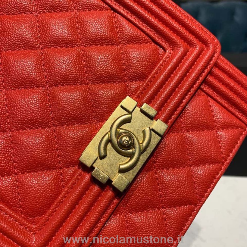 αρχικής ποιότητας Chanel Boy τσάντα North South 20cm χρυσό υλικό χαβιάρι δέρμα συλλογή άνοιξη/καλοκαίρι 2020 κόκκινο