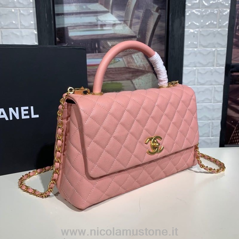 γνήσιας ποιότητας Chanel Coco λαβή καπιτονέ τσάντα 30cm δέρμα χαβιάρι χρυσό υλικό άνοιξη/καλοκαίρι 2019 πράξη 1 συλλογή ροζ