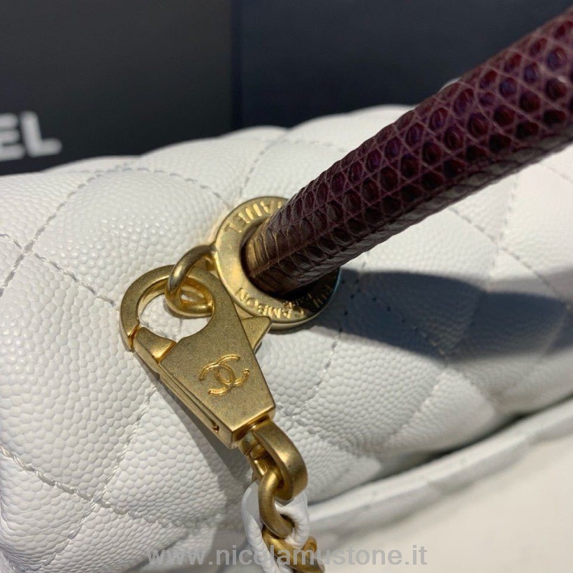 γνήσιας ποιότητας Chanel Coco λαβή καπιτονέ τσάντα λαβής σαύρας 30cm δέρμα χαβιάρι χρυσό υλικό άνοιξη/καλοκαίρι 2019 πράξη 1 συλλογή λευκό