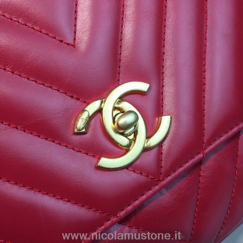 αρχικής ποιότητας Chanel Coco τσάντα λαβής 30cm δέρμα μοσχαριού χρυσό υλικό άνοιξη/καλοκαίρι 2019 πράξη 1 συλλογή κόκκινο