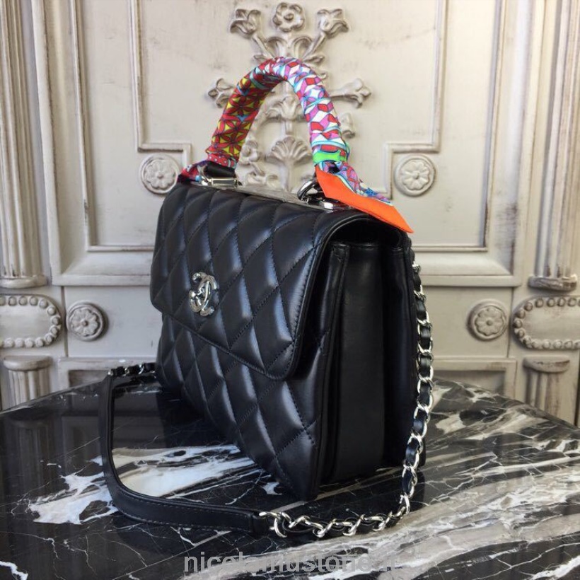 αρχικής ποιότητας Chanel Trendy Cc Top Handle Bag 26cm δέρμα μοσχαριού ασημί υλικό άνοιξη/καλοκαίρι 2018 πράξη 1 συλλογή μαύρο