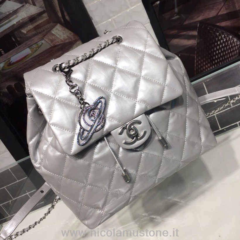 αυθεντική τσάντα σακίδιο Chanel ποιότητας 25cm δέρμα μοσχαριού ασημί υλικό άνοιξη/καλοκαίρι 2019 πράξη 1 συλλογή ασημί