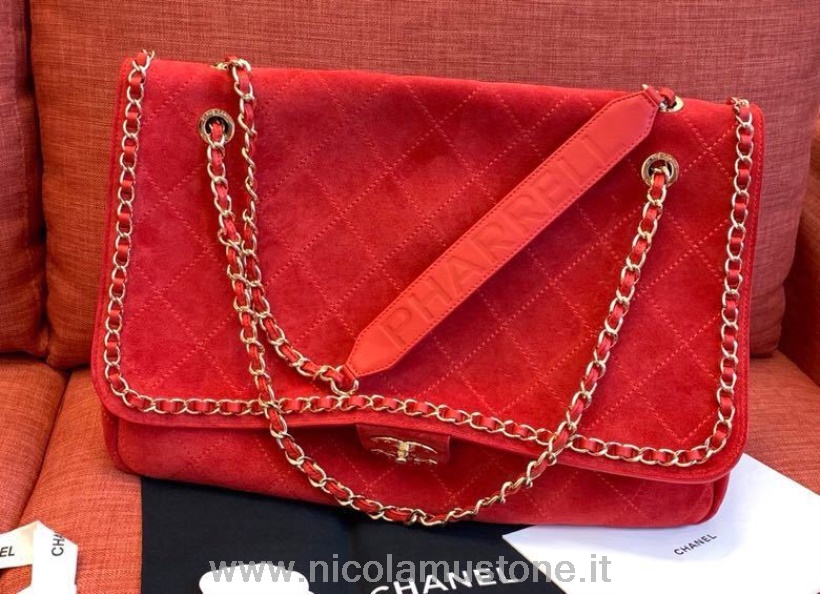 γνήσιας ποιότητας Chanel X Pharrell Capsule Collection Xxl Classic Flap τσάντα ταξιδίου 46cm σουέτ δέρμα αρνιού χρυσό υλικό άνοιξη/καλοκαίρι 2019 πράξη 1 συλλογή κόκκινο