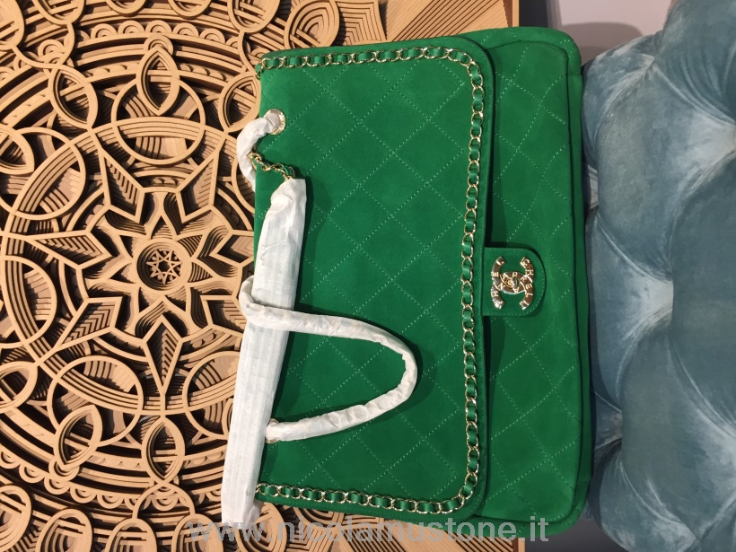 γνήσιας ποιότητας Chanel X Pharrell Capsule Collection Xxl Classic Flap τσάντα ταξιδίου 46cm σουέτ δέρμα αρνιού χρυσό υλικό άνοιξη/καλοκαίρι 2019 πράξη 1 συλλογή πράσινο