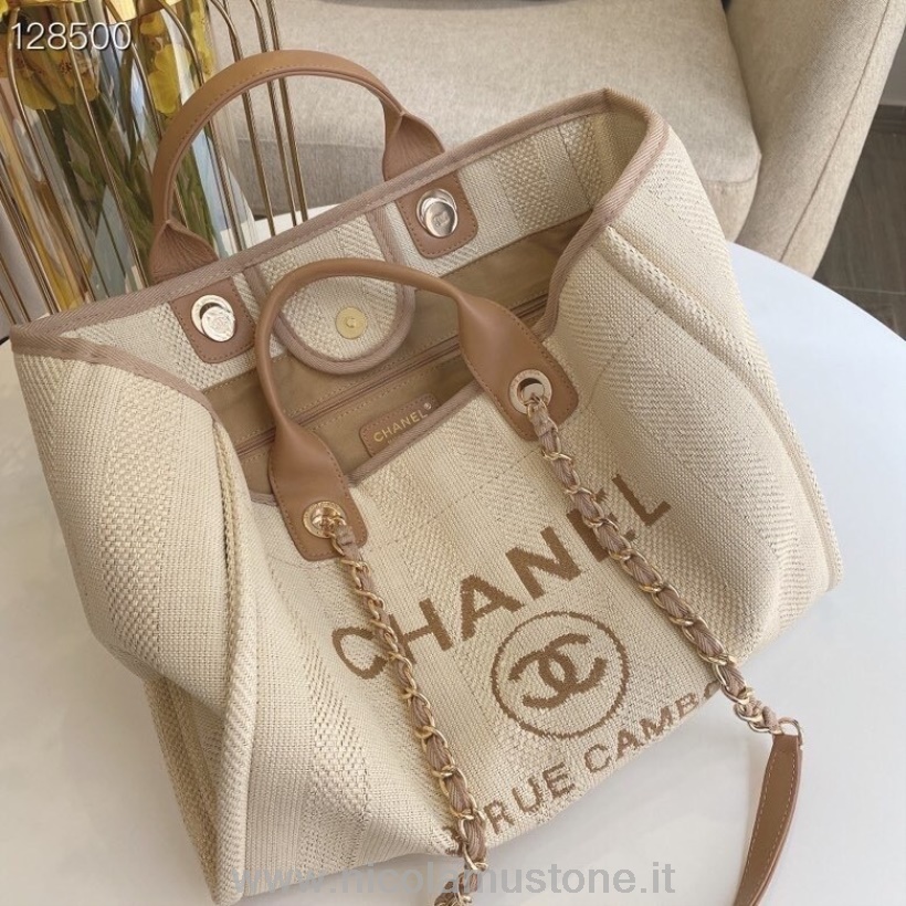γνήσιας ποιότητας Chanel Deauville Tote 36cm πάνινη τσάντα A066941 συλλογή φθινόπωρο/χειμώνας 2020 μπεζ