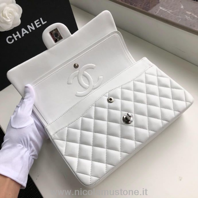 αρχικής ποιότητας Chanel Classic Flap τσάντα 25cm ασημί Hardware δέρμα αρνιού συλλογή άνοιξη/καλοκαίρι 2020 λευκό