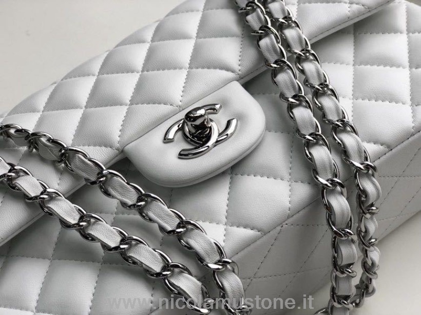 αρχικής ποιότητας Chanel Classic Flap τσάντα 25cm ασημί Hardware δέρμα αρνιού συλλογή άνοιξη/καλοκαίρι 2020 λευκό