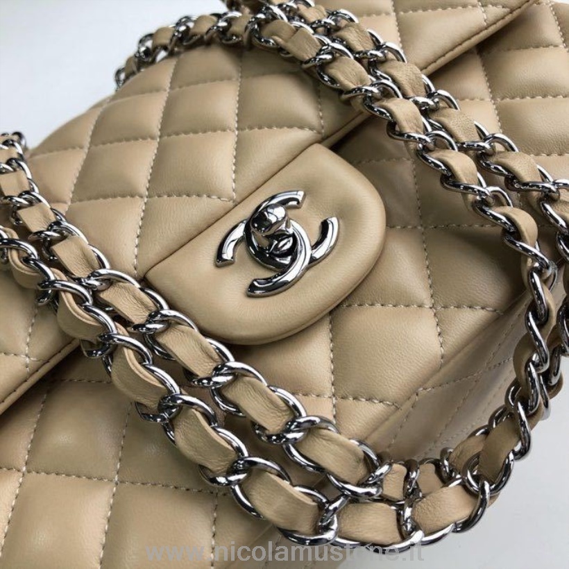 αρχικής ποιότητας Chanel Classic Flap τσάντα 25cm ασημί Hardware δέρμα αρνιού συλλογή άνοιξη/καλοκαίρι 2020 μπεζ