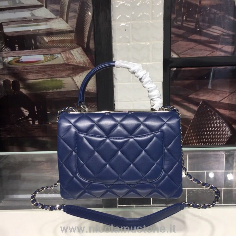 αρχικής ποιότητας Chanel Trendy Cc Top Handle Bag 25cm δέρμα μοσχαριού ασημί υλικό άνοιξη/καλοκαίρι 2018 πράξη 1 συλλογή Navy Blue