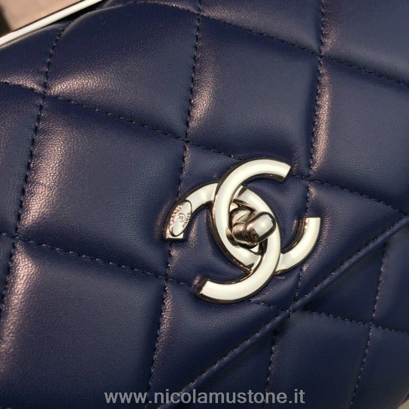 αρχικής ποιότητας Chanel Trendy Cc Top Handle Bag 25cm δέρμα μοσχαριού ασημί υλικό άνοιξη/καλοκαίρι 2018 πράξη 1 συλλογή Navy Blue