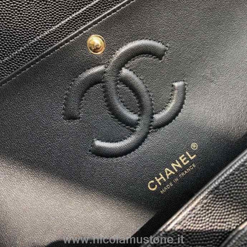γνήσιας ποιότητας Chanel Chevron Classic Flap τσάντα 25cm χρυσό υλικό χαβιάρι δέρμα συλλογή άνοιξη/καλοκαίρι 2020 μαύρο