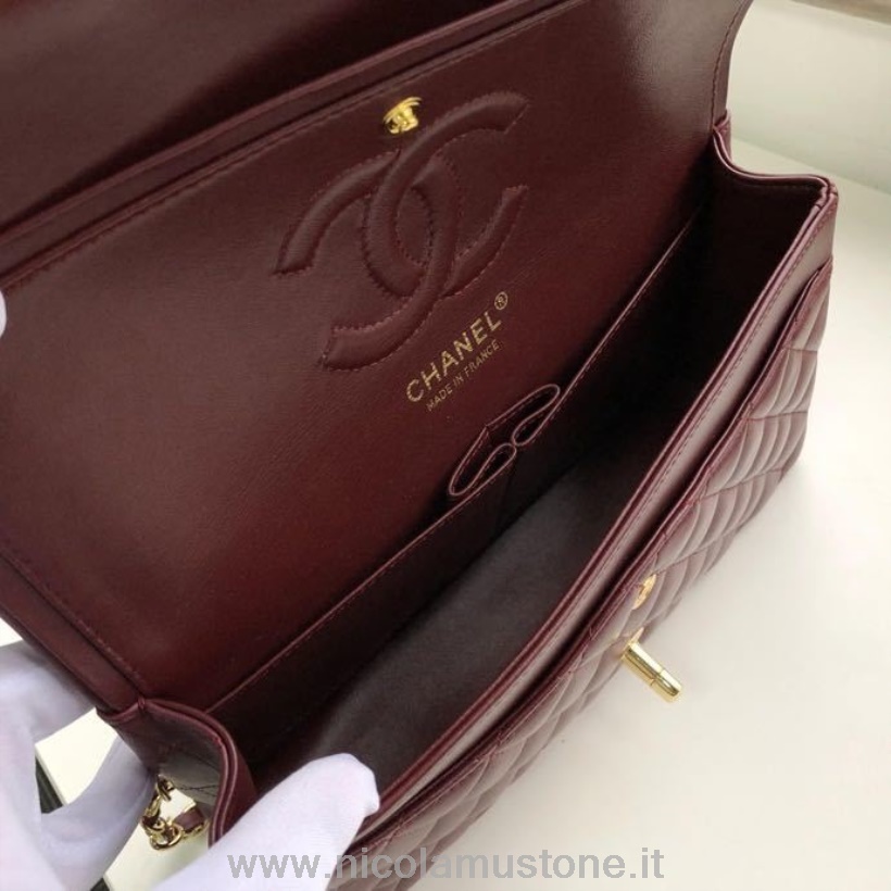 γνήσιας ποιότητας Chanel Classic Flap τσάντα 25cm χρυσό Hardware δέρμα αρνιού συλλογή μπορντό άνοιξη/καλοκαίρι 2020
