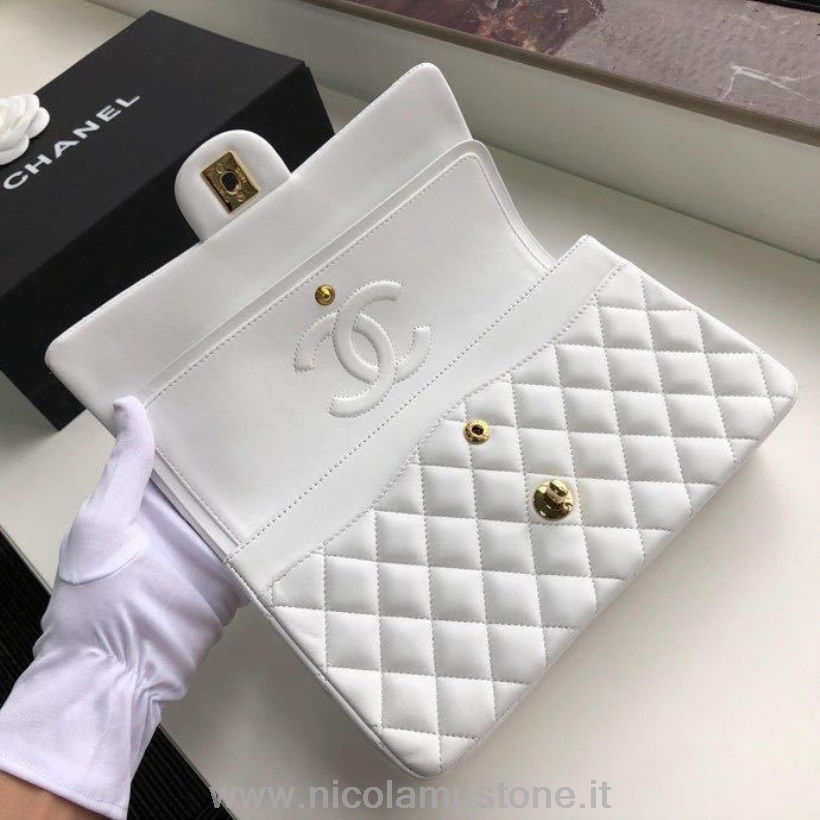 γνήσιας ποιότητας Chanel Classic Flap τσάντα 25cm χρυσό δέρμα από δέρμα αρνιού συλλογή άνοιξη/καλοκαίρι 2020 λευκό