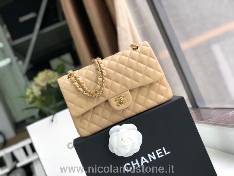 γνήσιας ποιότητας Chanel Classic Flap τσάντα 25cm χρυσό δέρμα από δέρμα αρνιού συλλογή άνοιξη/καλοκαίρι 2020 μπεζ