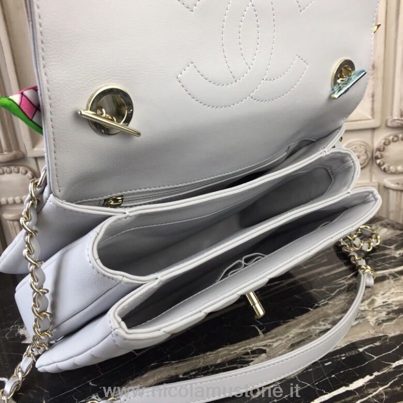 γνήσιας ποιότητας Chanel Trendy Cc Chevron τσάντα λαβής 25cm δέρμα μοσχαριού χρυσό υλικό άνοιξη/καλοκαίρι 2018 πράξη 1 συλλογή λευκό