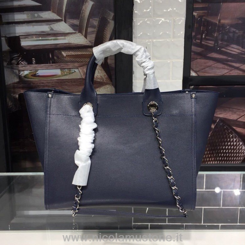 γνήσιας ποιότητας Chanel με καρφιά Deauville τσάντα 33cm δέρμα μοσχαριού χρυσό υλικό άνοιξη/καλοκαίρι 2018 πράξη 1 συλλογή Navy Blue