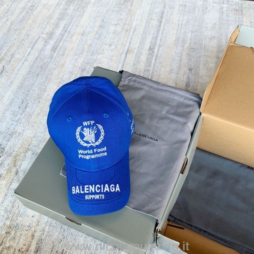 Γνήσιας ποιότητας Balenciaga παγκόσμιο πρόγραμμα τροφίμων λογότυπο καπέλο χείλος συλλογή άνοιξη/καλοκαίρι 2020 μπλε/λευκό