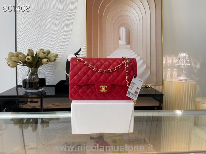 γνήσιας ποιότητας Chanel Classic Flap τσάντα 25cm χρυσό δέρμα από δέρμα αρνιού συλλογή άνοιξη/καλοκαίρι 2021 κόκκινο