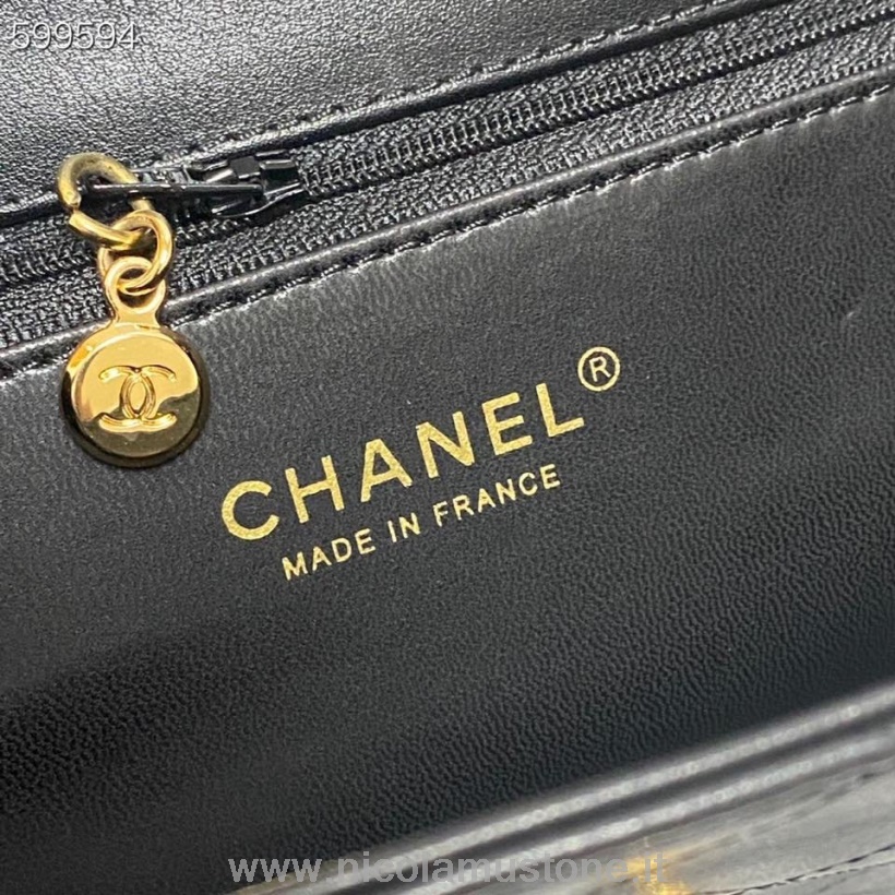 γνήσιας ποιότητας Chanel Vintage τσάντα ώμου με πτερύγιο 42cm σε χρυσό δέρμα από δέρμα αρνιού μαύρο