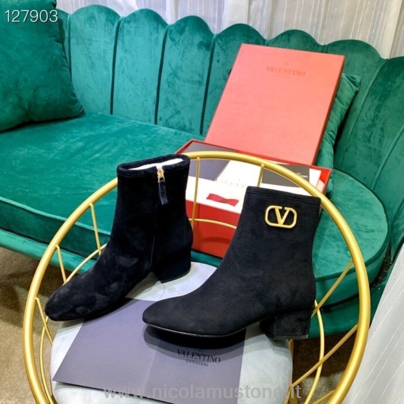 γνήσιας ποιότητας Valentino Vlogo Ankle Boots Suede/δερμάτινα από δέρμα μοσχαριού συλλογή φθινόπωρο/χειμώνας 2020 μαύρο