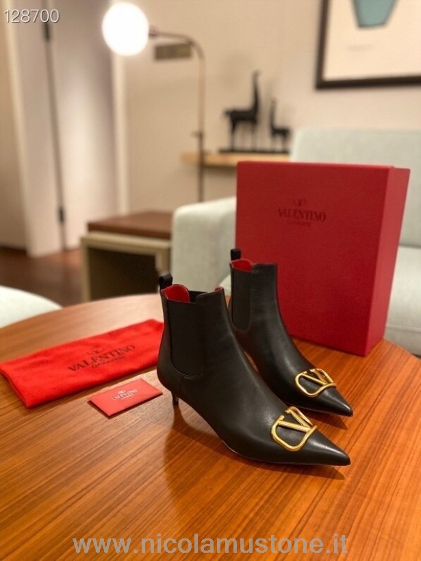 γνήσιας ποιότητας Valentino Vlogo Ankle Boots από δέρμα μοσχαριού συλλογή φθινόπωρο/χειμώνας 2020 μαύρο