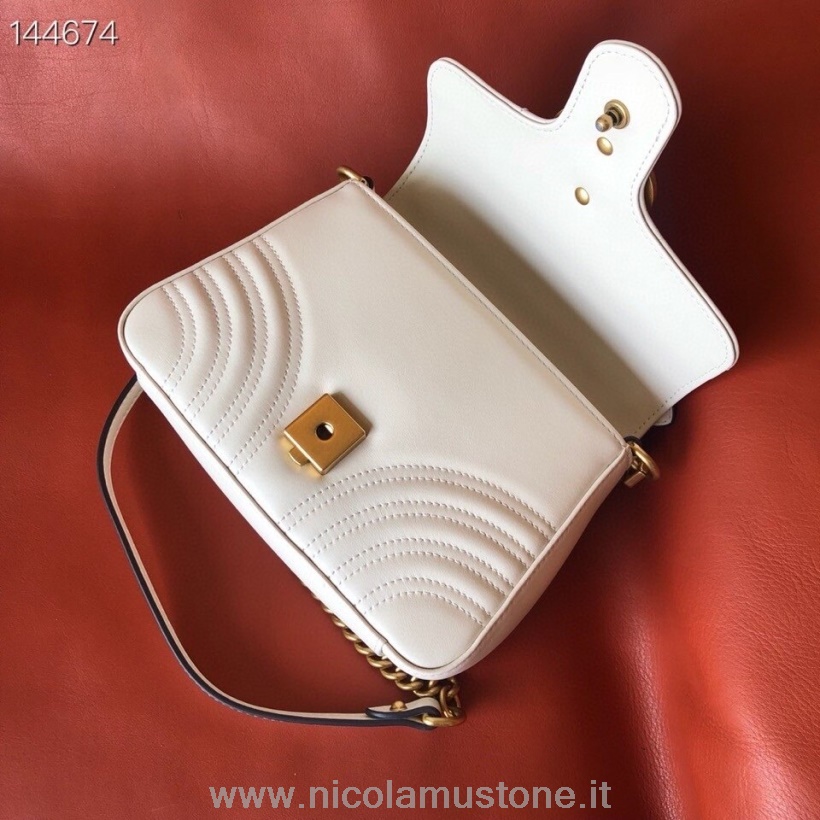 γνήσιας ποιότητας Gucci Top Handle τσάντα Marmont 22cm δέρμα μοσχαριού λευκό