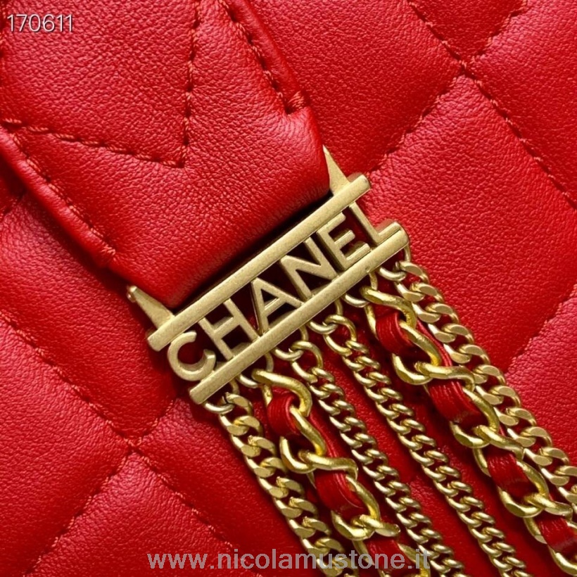 γνήσιας ποιότητας Chanel με λογότυπο Chanel διακοσμημένη τσάντα με πτερύγια 15cm δέρμα αρνιού χρυσό υλικό συλλογή φθινόπωρο/χειμώνας 2020 κόκκινο