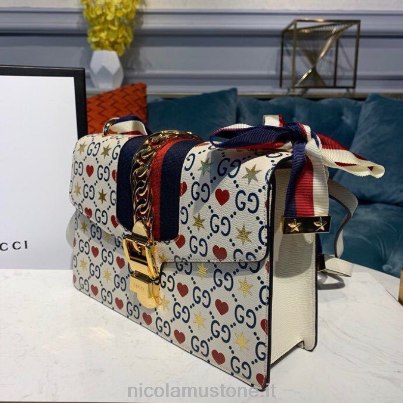 γνήσιας ποιότητας Gucci κινέζικη τσάντα ώμου για την ημέρα του Αγίου Βαλεντίνου Sylvie 25cm 524405 δέρμα μοσχαριού συλλογή άνοιξη/καλοκαίρι 2019 λευκό/κόκκινο