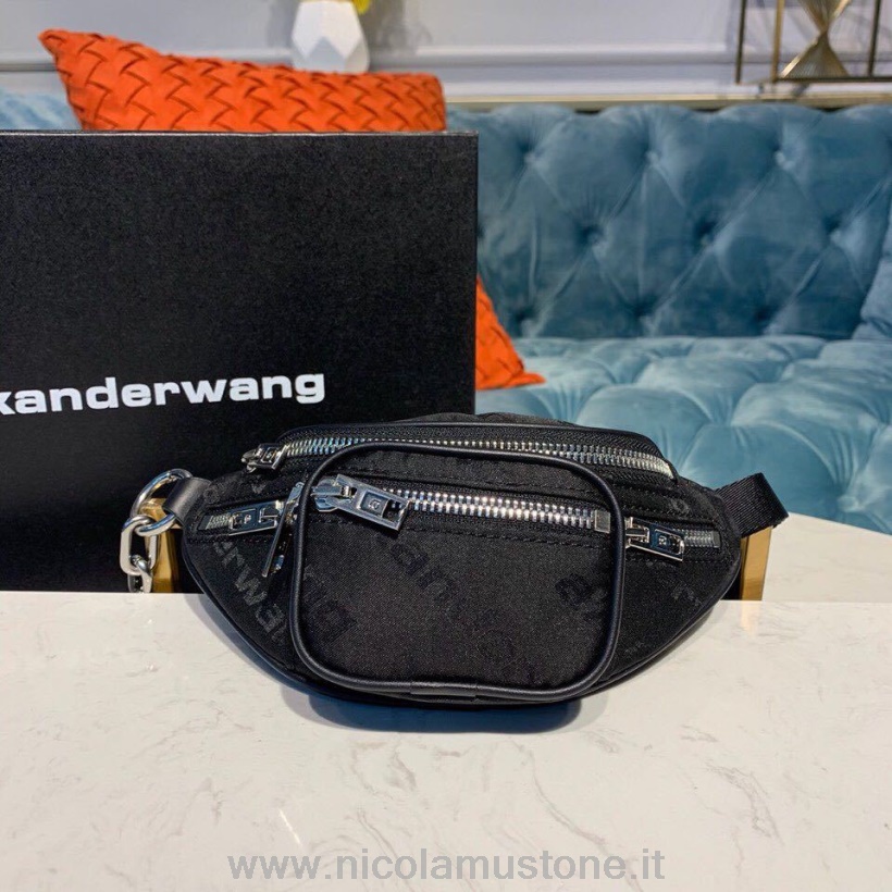 γνήσιας ποιότητας Alexander Wang Attica Belt Bag 20cm καμβάς/δέρμα μοσχαριού συλλογή άνοιξη/καλοκαίρι 2019 μαύρο/ασημί