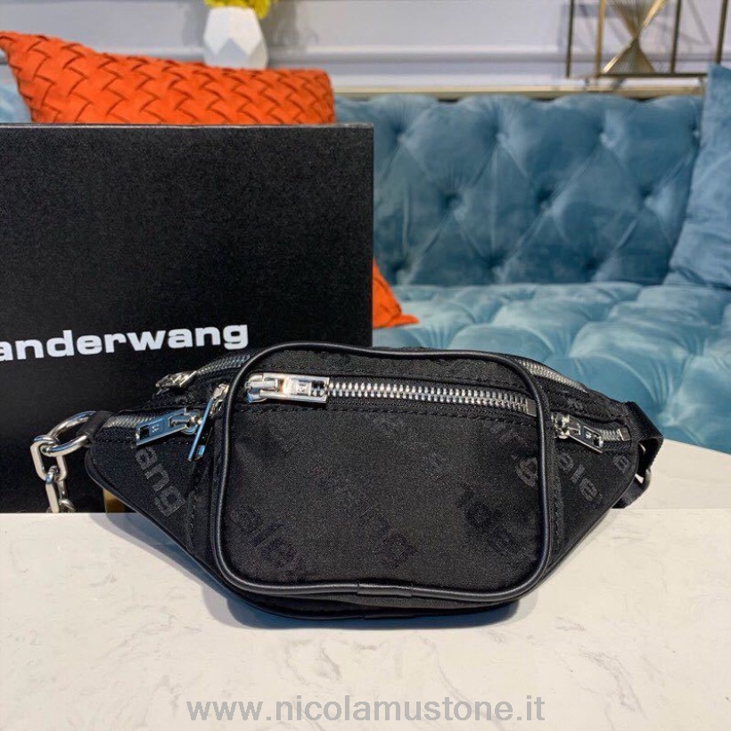 γνήσιας ποιότητας Alexander Wang Attica Belt Bag 24cm καμβάς/δέρμα μοσχαριού συλλογή άνοιξη/καλοκαίρι 2019 μαύρο/ασημί
