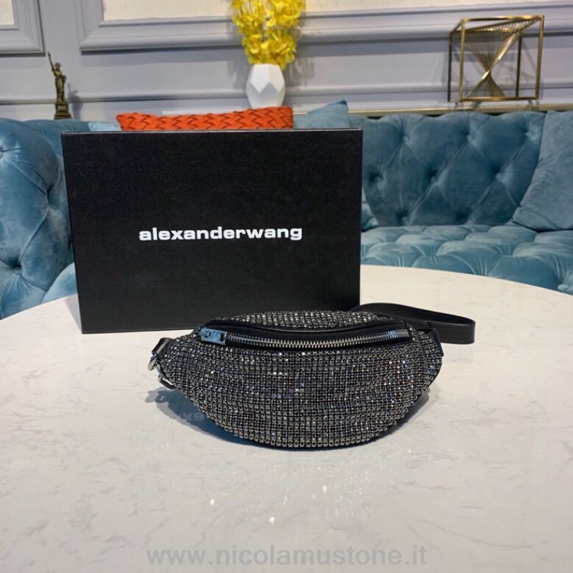 γνήσιας ποιότητας Alexander Wang Attica τσάντα ζώνης 22cm κρυστάλλινη αλυσίδα δικτυωτό δέρμα μοσχαριού συλλογή άνοιξη/καλοκαίρι 2019 μαύρο/ασημί