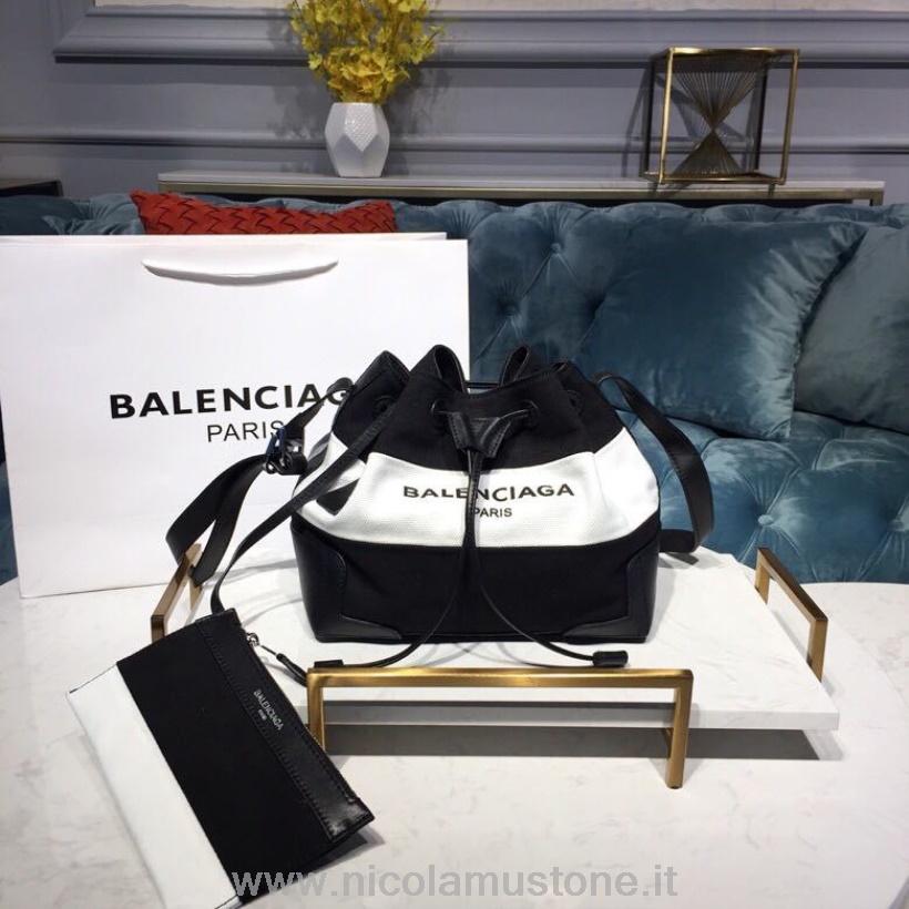 αρχικής ποιότητας Balenciaga Bucket Bag δερμάτινη επένδυση καμβά τσάντα Tote 25cm συλλογή άνοιξη/καλοκαίρι 2019 μαύρο/άσπρο