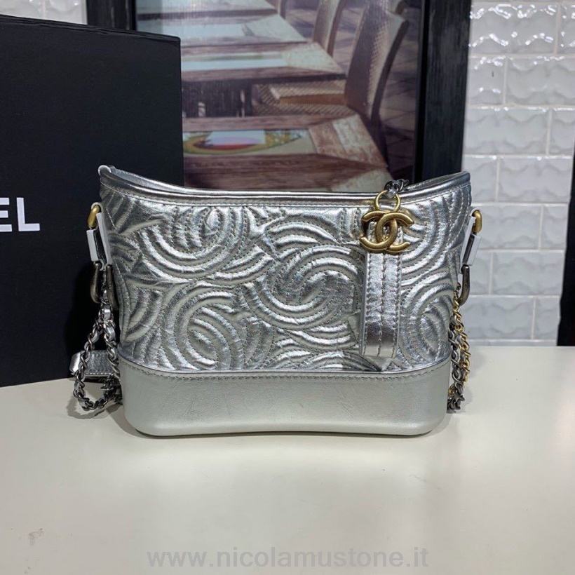 γνήσιας ποιότητας Chanel Camelia Gabrielle Hobo Bag 20cm δέρμα μοσχαριού άνοιξη/καλοκαίρι πράξη 1 συλλογή 2019 ασημί
