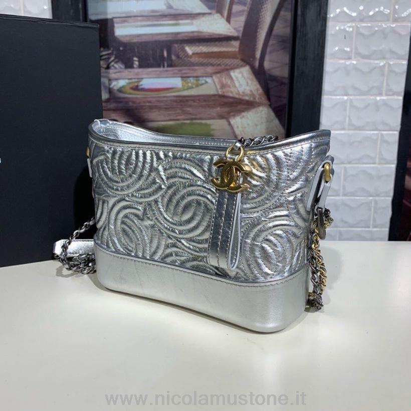 γνήσιας ποιότητας Chanel Camelia Gabrielle Hobo Bag 20cm δέρμα μοσχαριού άνοιξη/καλοκαίρι πράξη 1 συλλογή 2019 ασημί