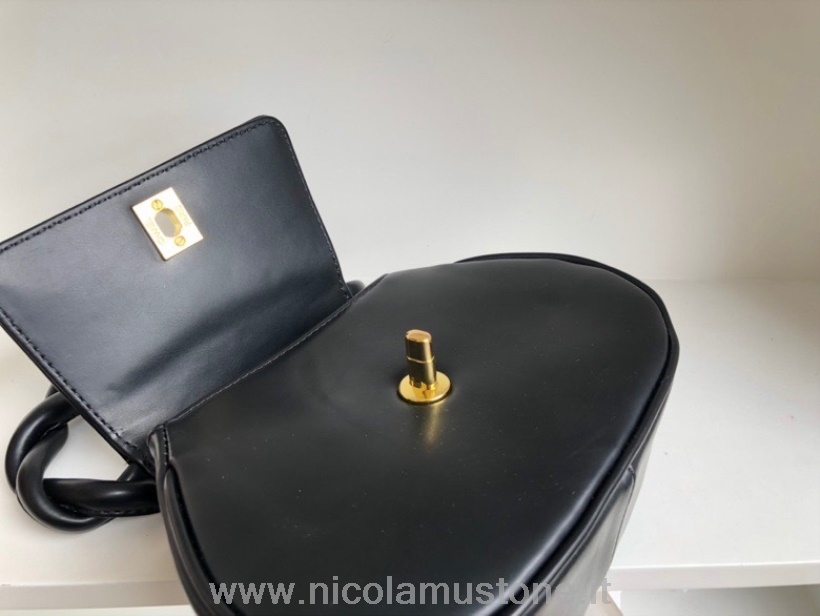 γνήσιας ποιότητας Chanel Vintage τσάντα 20cm δέρμα αρνιού δέρμα μοσχαριού χρυσό υλικό μαύρο