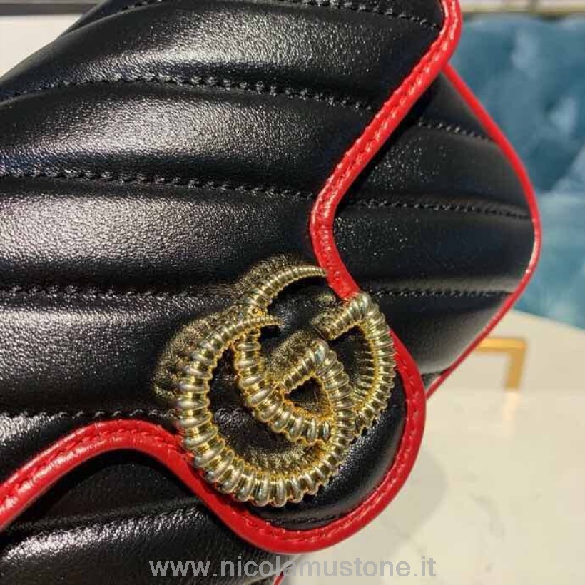 γνήσιας ποιότητας Gucci Marmont διαγώνιος τσάντα ώμου Matelasse 18cm 443497 δέρμα μοσχαριού Pre-fall/winter 2019 Collection Black/cerise Trim