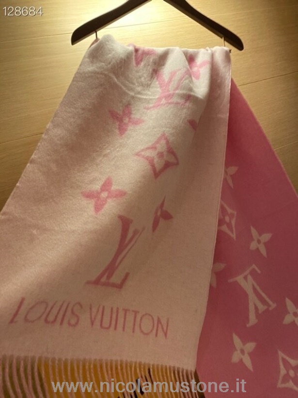 αυθεντικής ποιότητας Louis Vuitton Reykjavik κασμίρ κασκόλ εσάρπα 170cm συλλογή φθινόπωρο/χειμώνας 2020 ροζ/λευκό