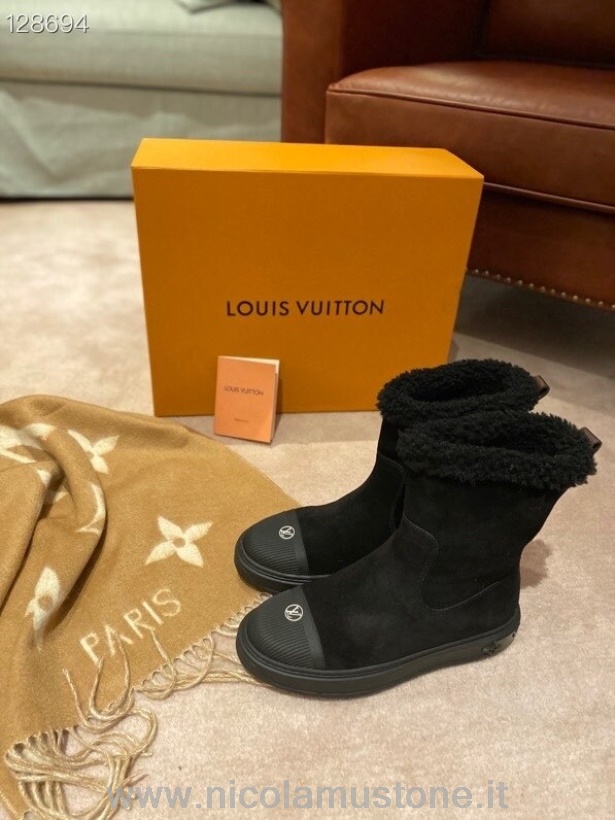γνήσιας ποιότητας Louis Vuitton Breezy Flat Ankle Boots Suede/δερμάτινα από δέρμα μοσχαριού συλλογή φθινόπωρο/χειμώνας 2020 1a8864 μαύρο