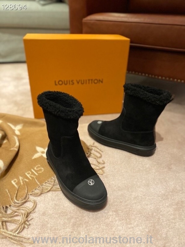 γνήσιας ποιότητας Louis Vuitton Breezy Flat Ankle Boots Suede/δερμάτινα από δέρμα μοσχαριού συλλογή φθινόπωρο/χειμώνας 2020 1a8864 μαύρο