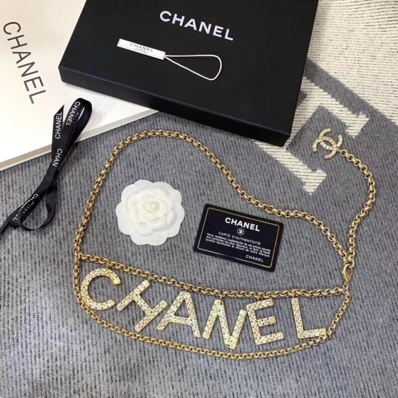 γνήσιας ποιότητας Chanel μεταλλική και στρας ζώνη διπλής αλυσίδας Ab1386 συλλογή άνοιξη/καλοκαίρι 2019 χρυσό