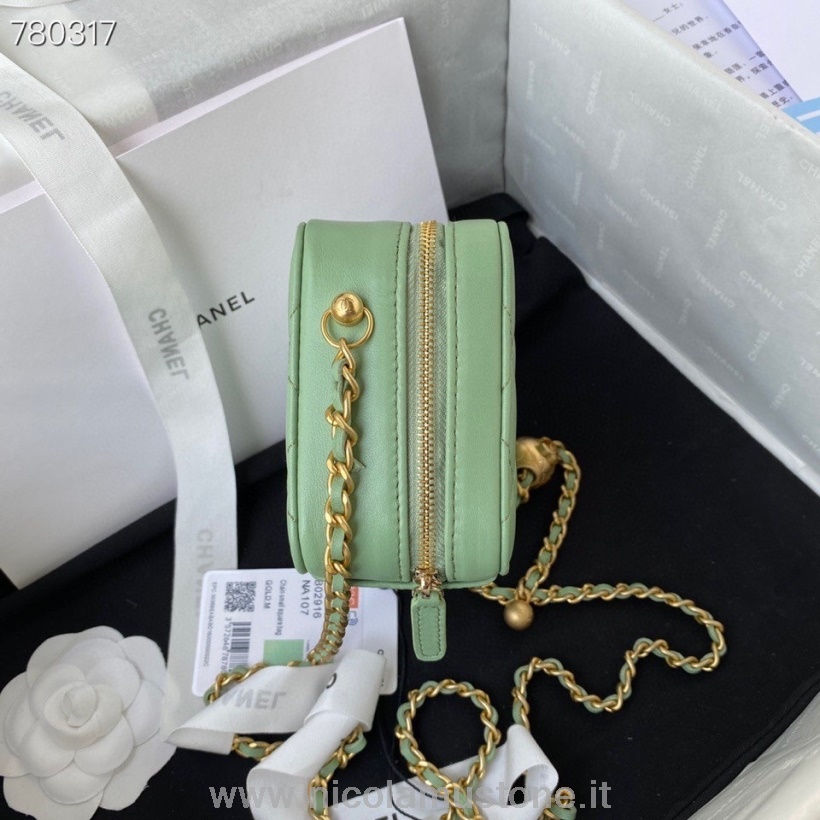 γνήσια ποιοτική τσάντα κουτί Chanel 14cm ως 2463 χρυσό υλικό από δέρμα αρνιού συλλογή φθινόπωρο/χειμώνας 2021 ανοιχτό πράσινο
