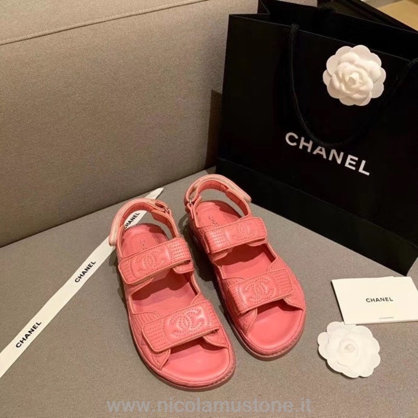 γνήσιας ποιότητας σανδάλια Velcro Chanel δέρμα μοσχαριού συλλογή άνοιξη/καλοκαίρι 2020 ανοιχτό ροζ