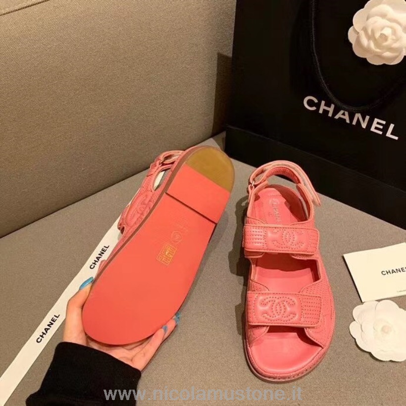 γνήσιας ποιότητας σανδάλια Velcro Chanel δέρμα μοσχαριού συλλογή άνοιξη/καλοκαίρι 2020 ανοιχτό ροζ