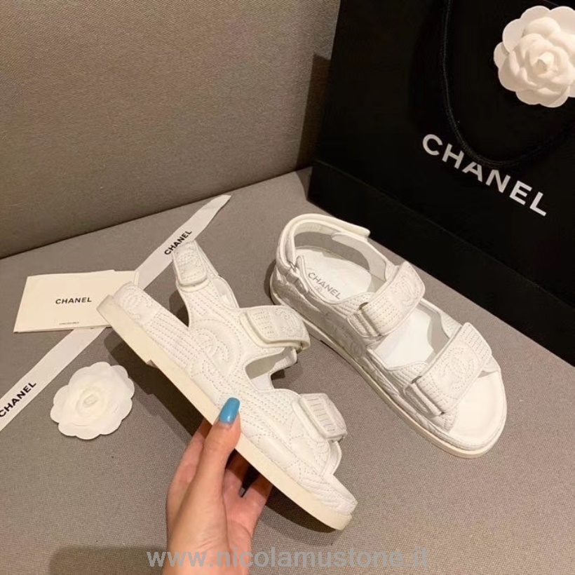 Πρωτότυπα πέδιλα Velcro Chanel δέρμα μοσχαριού συλλογή άνοιξη/καλοκαίρι 2020 λευκό