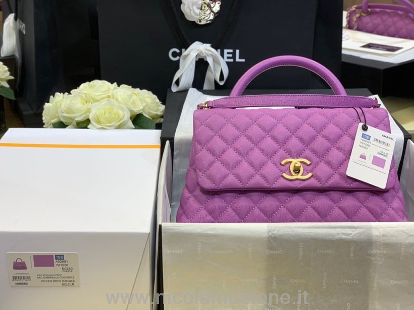 γνήσιας ποιότητας Chanel Coco λαβή καπιτονέ τσάντα 28cm δέρμα χαβιάρι χρυσό υλικό άνοιξη/καλοκαίρι 2020 πράξη 1 συλλογή μωβ